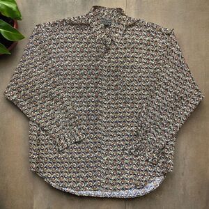 Bogari Studio Vintage AOP Casual Brown Tan Silk Button Front Shirt Men's Size XL